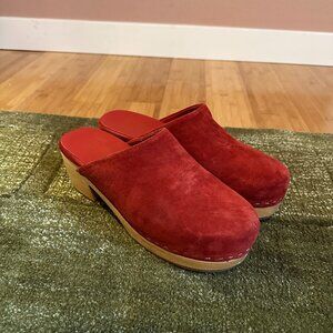 Charlotte Stone Red Suede Clogs